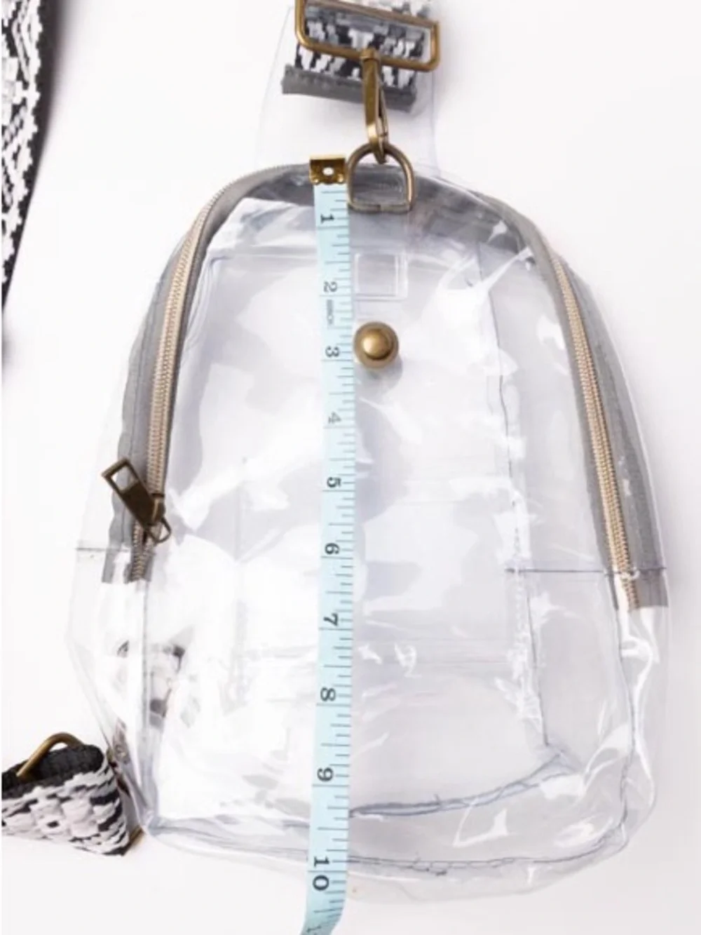 Clear Crossbody Sling Bag with Black & White Boho Strap